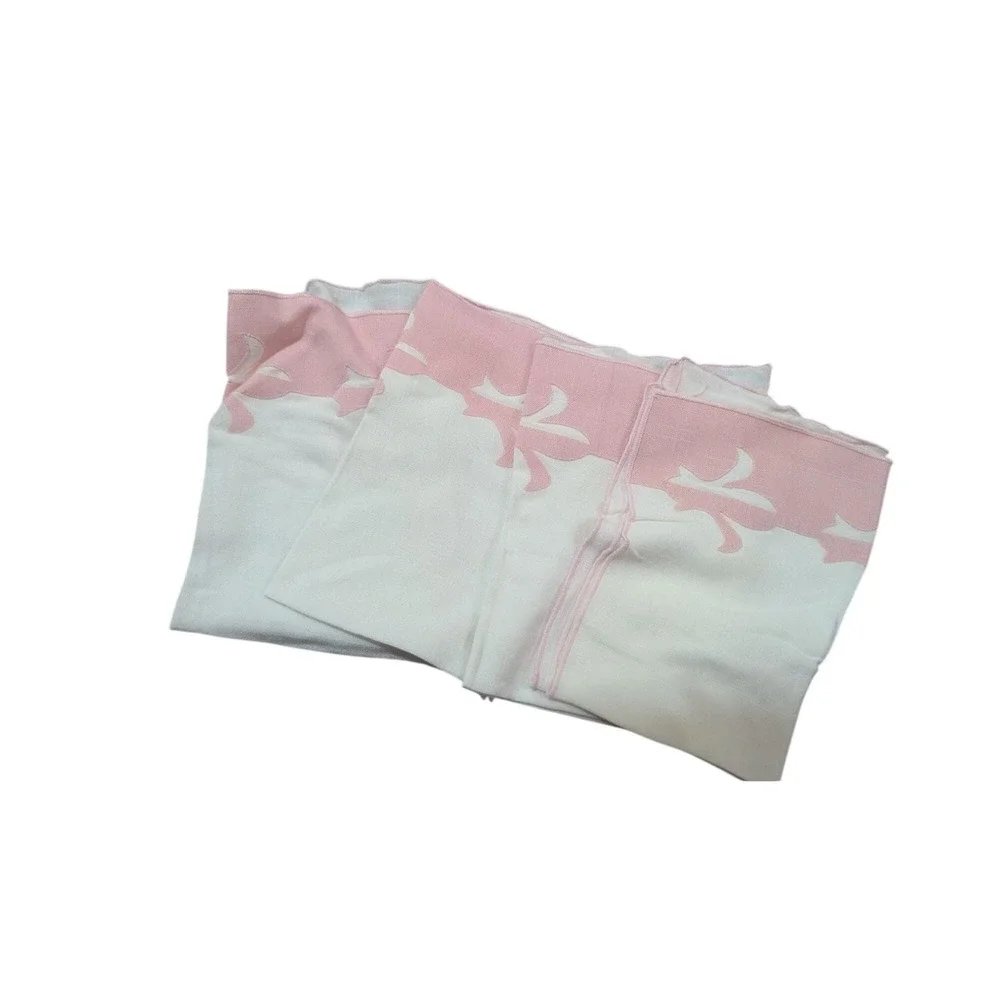 Pink & White Table Napkins Fleur-De-Lis Cutout Design Linen Blend 15x10 Set Of 4